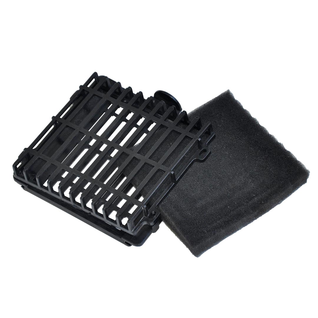 Black vacuum air filter for Aqua Pro Vac with a filter grid partially open and dense black sponge.